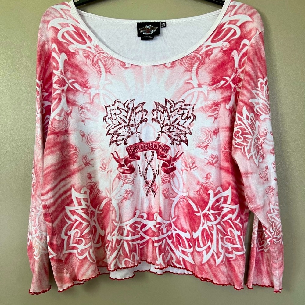 Harley-Davidson | Womens | Graphic Tee | Pink Rose | long sleeve top